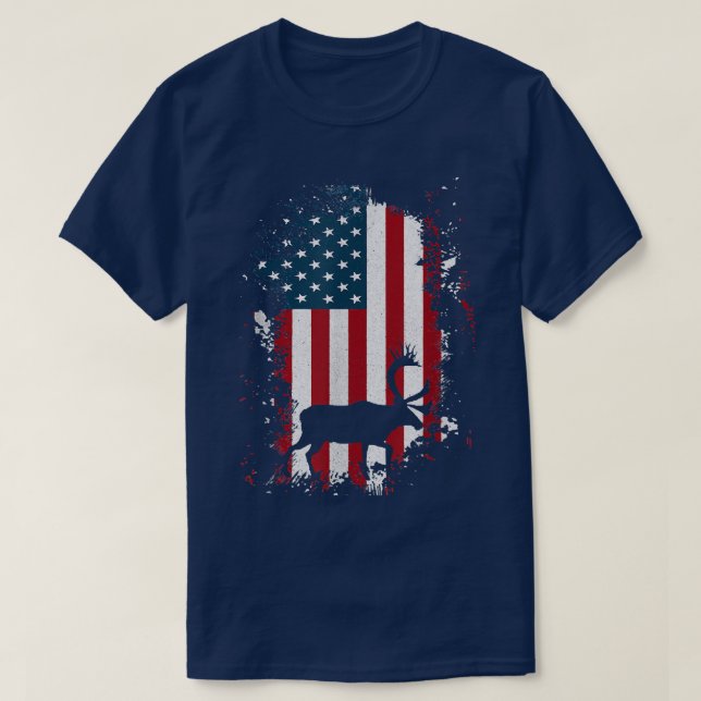 American Flag Deer Whitetail Hunters Deer on Ameri T-Shirt (Design Front)