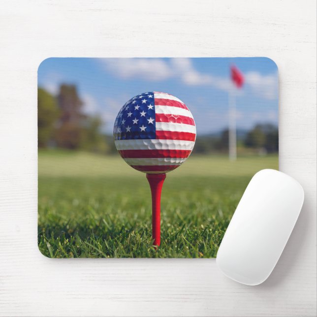 American Flag Design on a Golf Ball Mouse Pad (With Mouse)