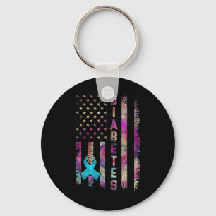 American Flag Diabetes Awareness Support Tie Dye Key Ring