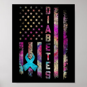 American Flag Diabetes Awareness Support Tie Dye Poster