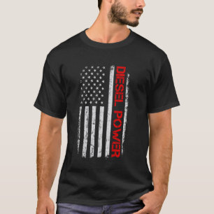 American Flag Diesel Powered Mechanic Vintage Truc T-Shirt