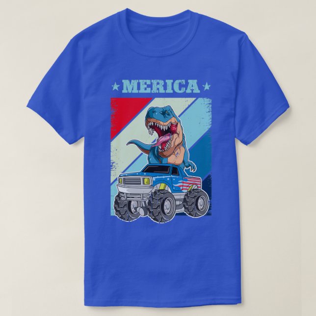 American Flag Dinosaur Monster Truck For Boys T-Shirt (Design Front)