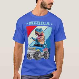 American Flag Dinosaur Monster Truck For Boys T-Shirt