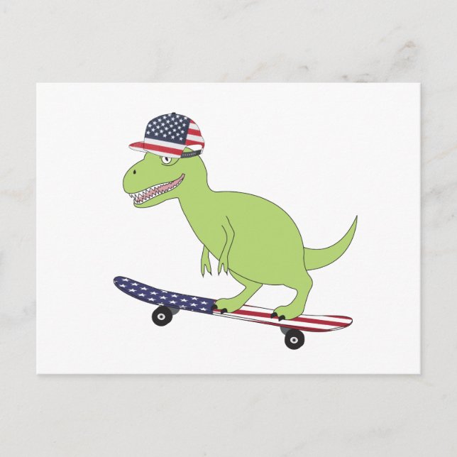 American Flag Dinosaur Skateboarding Postcard (Front)