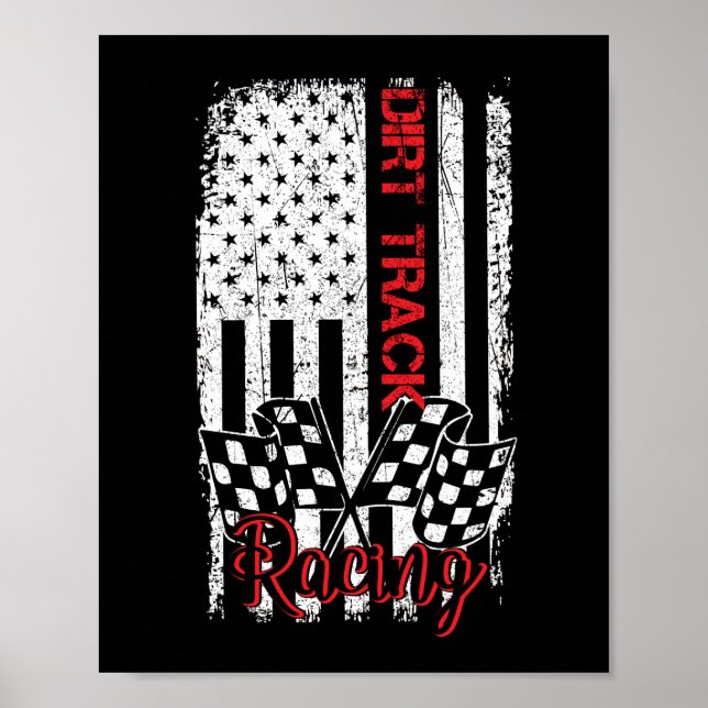 American Flag Dirt Track Racing Car Bike Driver Poster (Front)