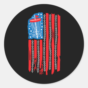 American Flag Disc Golf Basket Chain 4th Of July M Classic Round Sticker