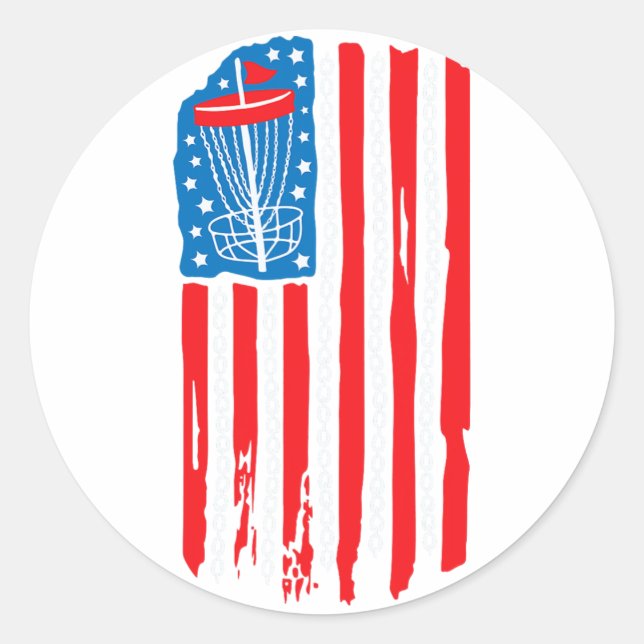 American Flag Disc Golf Bysket Chain 4th Of July M Classic Round Sticker (Front)