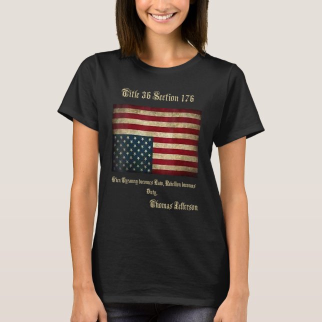 American Flag Distress Upside Down Thomas Jefferso T-Shirt (Front)