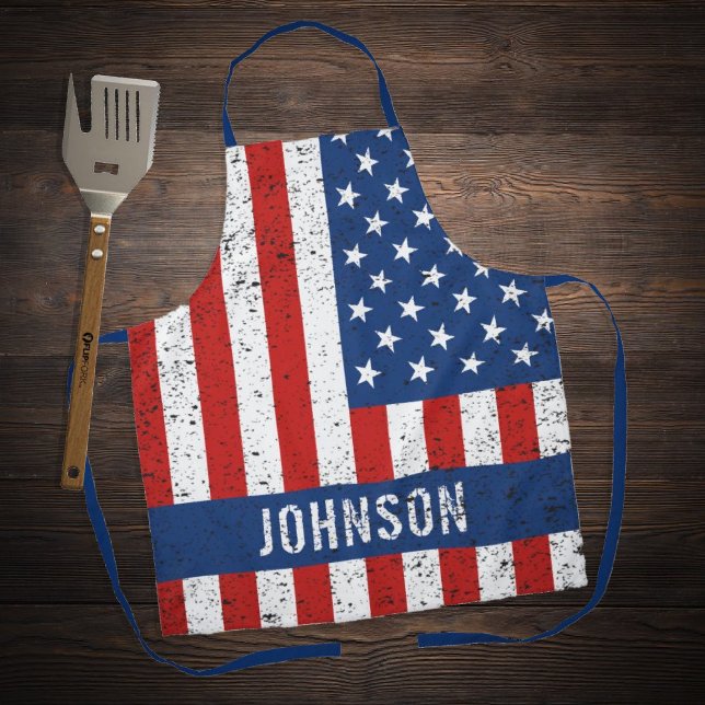 American Flag Distressed Name Apron (Creator Uploaded)