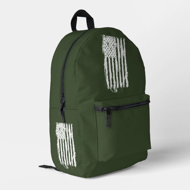  American Flag Distressed White Printed Backpack (Back Corner Left)