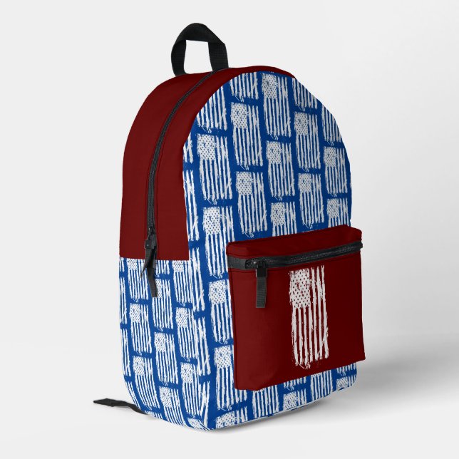  American Flag Distressed White Printed Backpack (Back Corner Left)