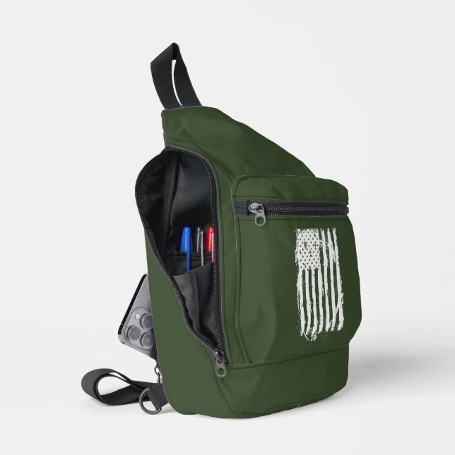  American Flag Distressed White Sling Bag (Open)