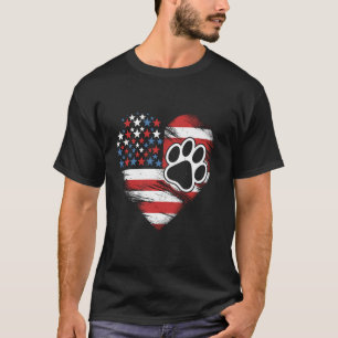 American Flag Dog and Cat Paw Patriotic 4th Of Jul T-Shirt