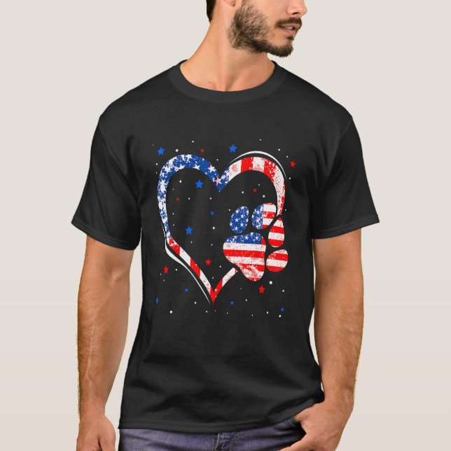 American Flag  Dog Cat Paw 4th Of July Independenc T-Shirt (Front)
