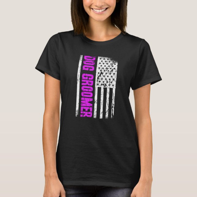 American Flag Dog Groomer Premium T-Shirt (Front)