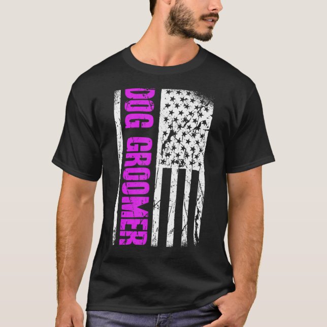 American Flag Dog Groomer T-Shirt (Front)