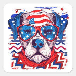 American Flag Dog Head Art Square Sticker