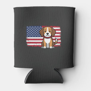American Flag Dog Patriotic Vector Can Cooler