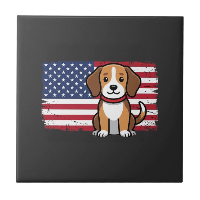 American Flag Dog Patriotic Vector Ceramic Tile (Front)