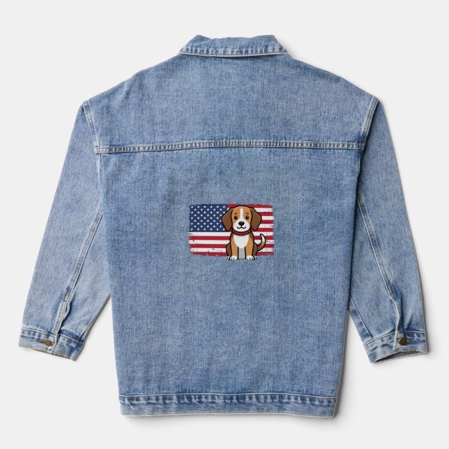 American Flag Dog Patriotic Vector Denim Jacket (Back)