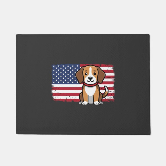 American Flag Dog Patriotic Vector Doormat (Front)