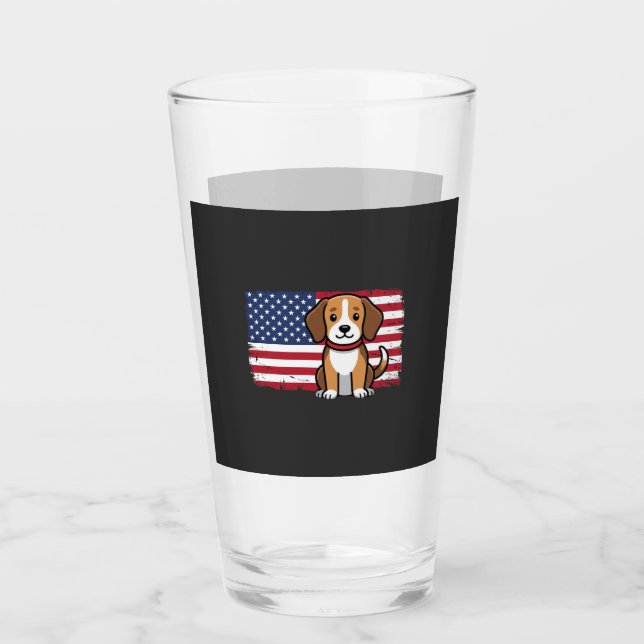 American Flag Dog Patriotic Vector Glass (Front)