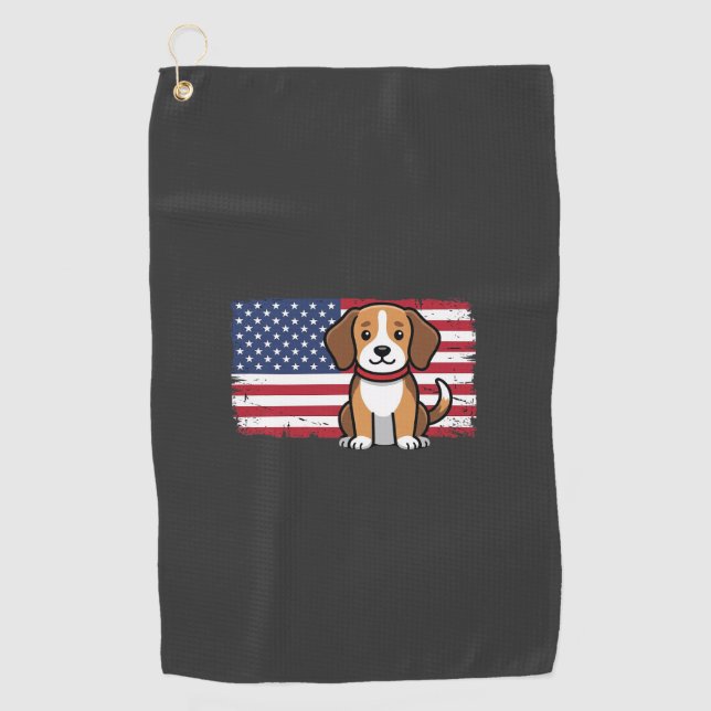 American Flag Dog Patriotic Vector Golf Towel (Front)