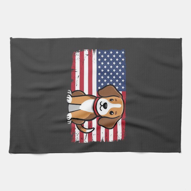 American Flag Dog Patriotic Vector Tea Towel (Horizontal)