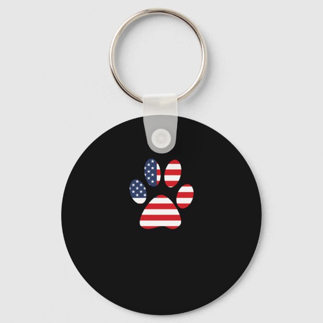 American Flag Dog Paw   Key Ring (Front)