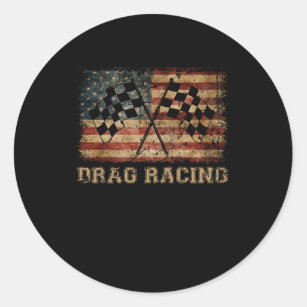 American Flag Drag Racing Car Lover Classic Round Sticker