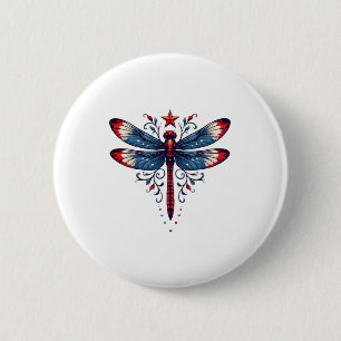 American Flag Dragonfly Patriotic 4th of July Red  6 Cm Round Badge