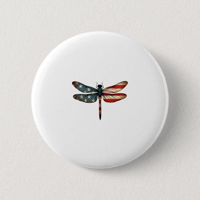 American Flag Dragonfly Patriotic 4th of July Red  6 Cm Round Badge (Front)