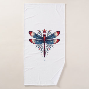 American Flag Dragonfly Patriotic 4th of July Red Bath Towel