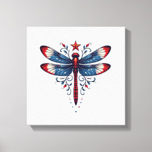 American Flag Dragonfly Patriotic 4th of July Red  Canvas Print