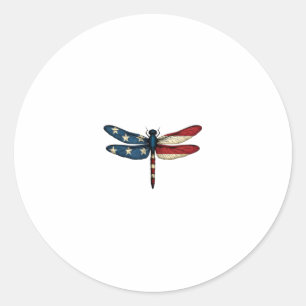 American Flag Dragonfly Patriotic 4th of July Red  Classic Round Sticker
