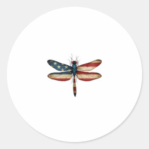 American Flag Dragonfly Patriotic 4th of July Red  Classic Round Sticker