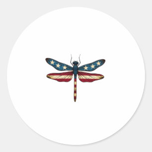 American Flag Dragonfly Patriotic 4th of July Red  Classic Round Sticker