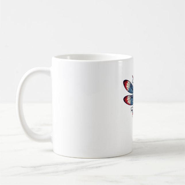 American Flag Dragonfly Patriotic 4th of July Red  Coffee Mug (Left)