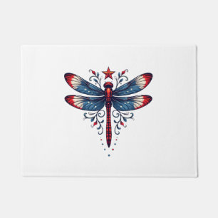 American Flag Dragonfly Patriotic 4th of July Red Doormat