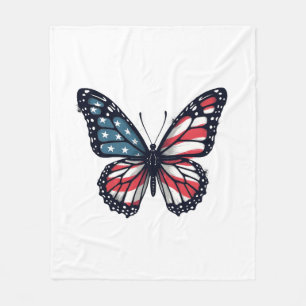 American Flag Dragonfly Patriotic 4th of July Red  Fleece Blanket