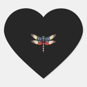 American Flag Dragonfly Patriotic 4th of July Red Heart Sticker