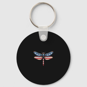 American Flag Dragonfly Patriotic 4th of July Red Key Ring