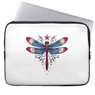 American Flag Dragonfly Patriotic 4th of July Red Laptop Sleeve