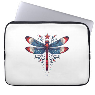 American Flag Dragonfly Patriotic 4th of July Red  Laptop Sleeve