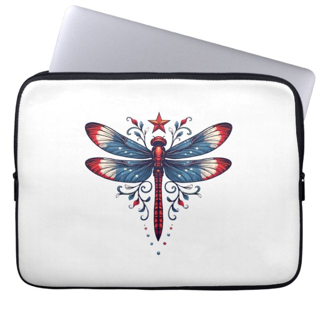 American Flag Dragonfly Patriotic 4th of July Red  Laptop Sleeve (Front)