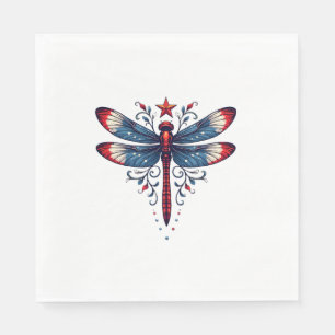 American Flag Dragonfly Patriotic 4th of July Red Napkin
