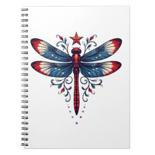 American Flag Dragonfly Patriotic 4th of July Red  Notebook