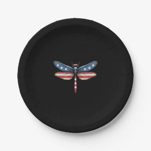 American Flag Dragonfly Patriotic 4th of July Red  Paper Plate