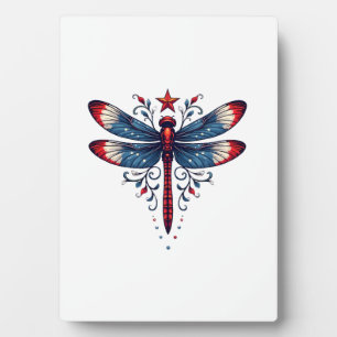 American Flag Dragonfly Patriotic 4th of July Red  Plaque
