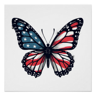 American Flag Dragonfly Patriotic 4th of July Red Poster